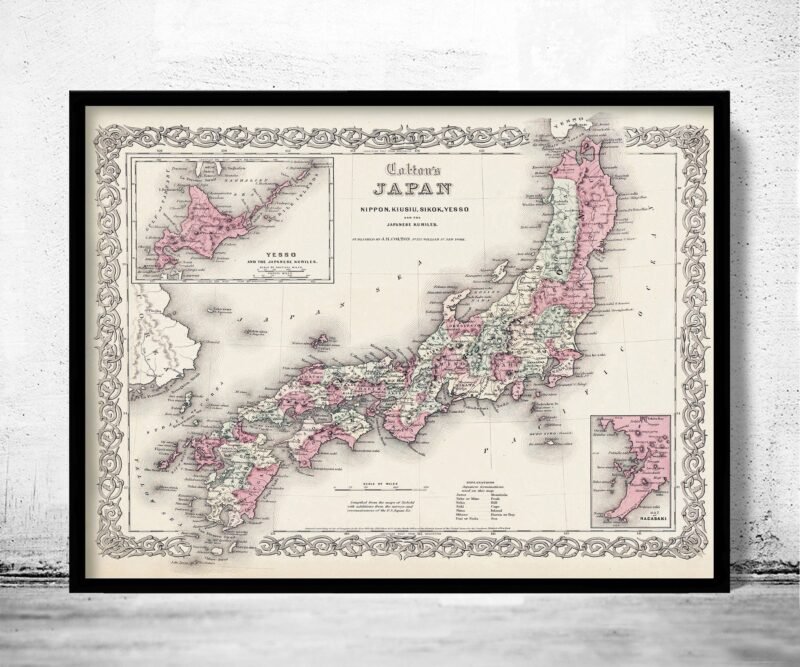 Old Map of Japan 1855 Vintage Map of Japan | Vintage Poster Wall Art Print | Wall Map Print | Old Map Print | Map Gift | Anniversary gift