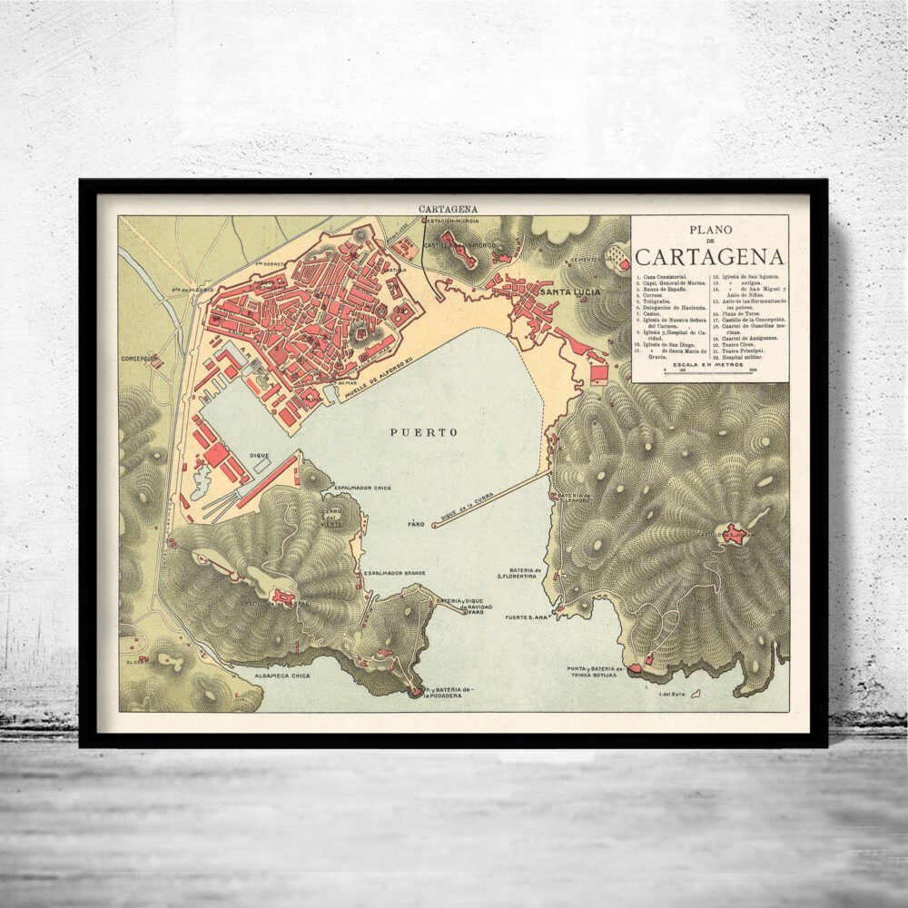 Old Map of Cartagena Spain 1900 Vintage Map | Vintage Poster Wall Art Print | Wall Map Print | Old Map Print | Map Gift | Anniversary gift