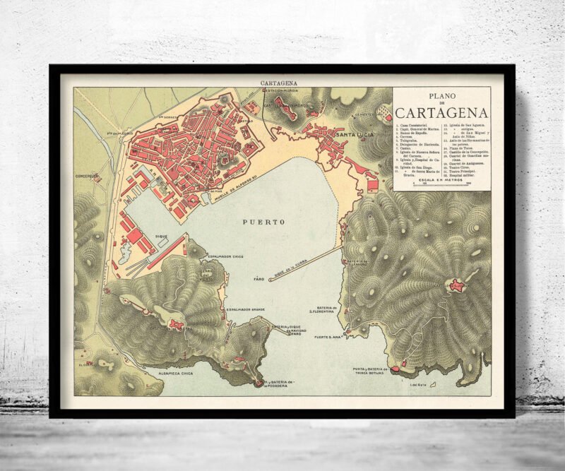 Old Map of Cartagena Spain 1900 Vintage Map | Vintage Poster Wall Art Print | Wall Map Print | Old Map Print | Map Gift | Anniversary gift