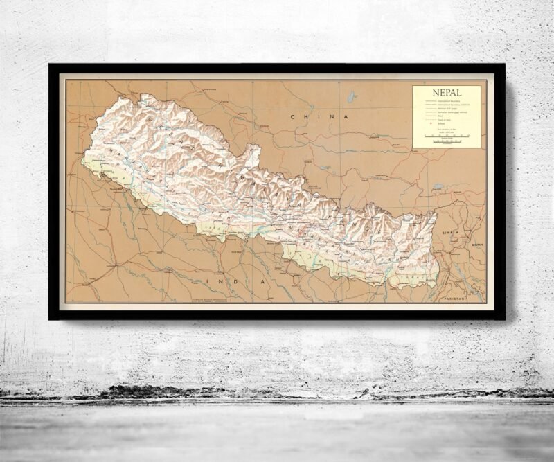 Old Map of Nepal 1968 Vintage Map | Vintage Poster Wall Art Print | Wall Map Print | Old Map Print | Map Gift | Anniversary gift