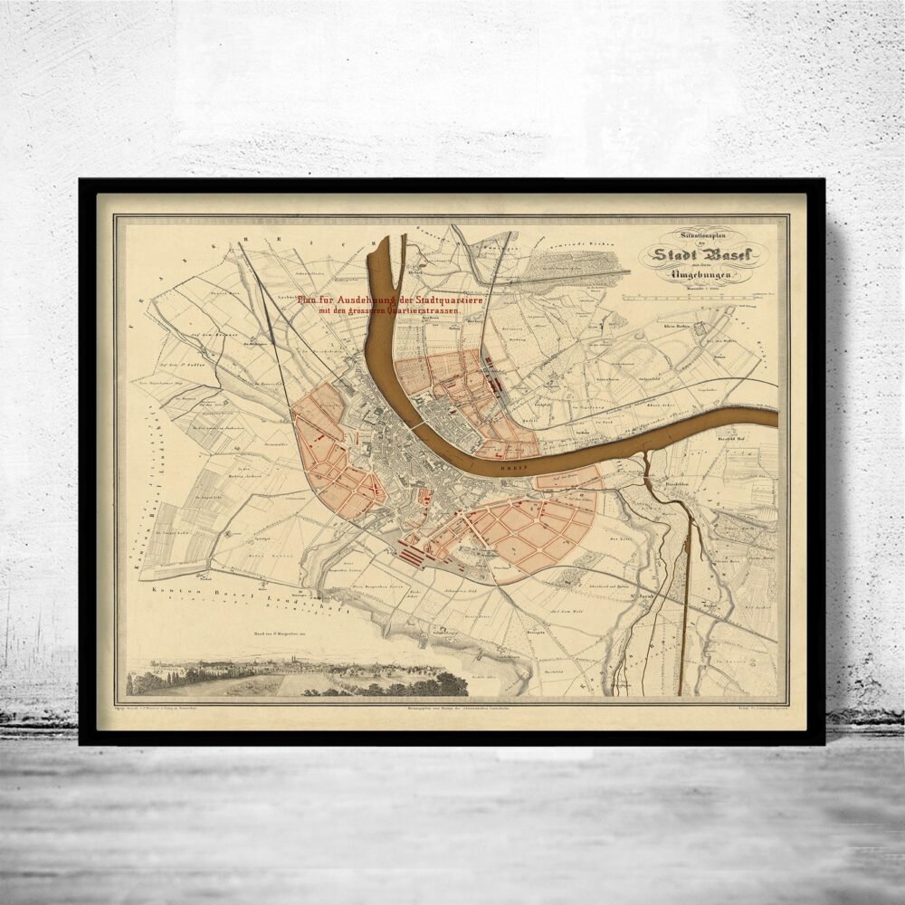 Old Map of Basel Basilea Switzerland Suisse 1860 Vintage Map | Vintage Poster Wall Art Print | Wall Map Print | Old Map Print | Map Gift