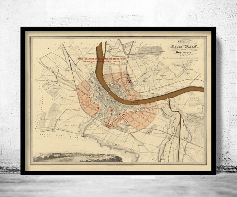 Old Map of Basel Basilea Switzerland Suisse 1860 Vintage Map | Vintage Poster Wall Art Print | Wall Map Print | Old Map Print | Map Gift