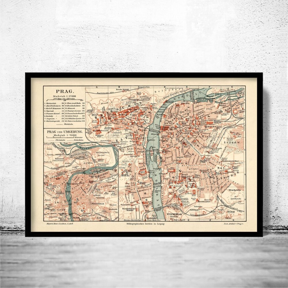 Old Map of Prague 1894 Czech Republic Vintage Map | Vintage Poster Wall Art Print | Wall Map Print | Old Map Print | Map Gift