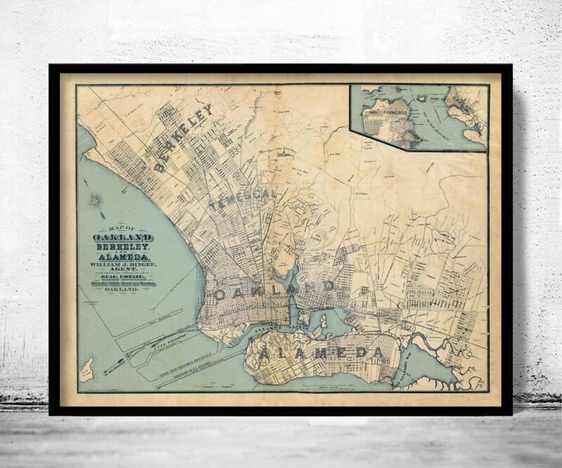 Old Map Oakland California 1884 Vintage Map | Vintage Poster Wall Art Print | Wall Map Print | Old Map Print | Map Gift | Anniversary gift