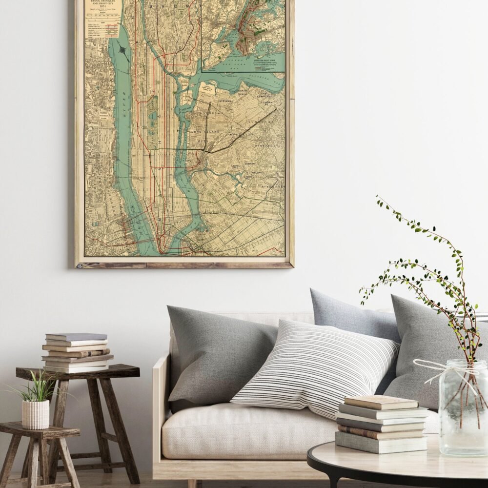 Old Map of New York and Manhattan 1924 Vintage NY Map | Vintage Poster Wall Art Print | Wall Map Print | Old Map Print | Map Gift