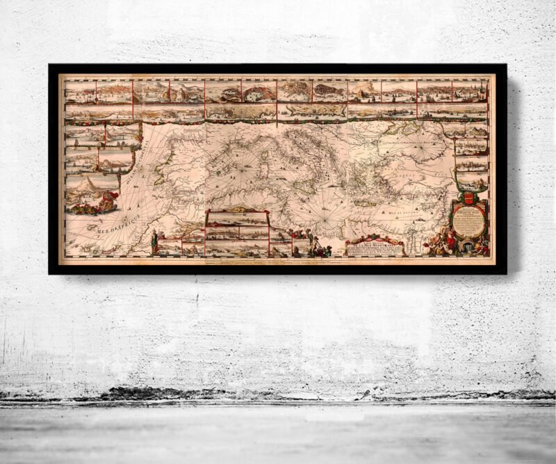 Beautiful Map of Mediterranean Sea 1693 Vintage Map | Vintage Poster Wall Art Print | Wall Map Print | Old Map Print | Map Gift