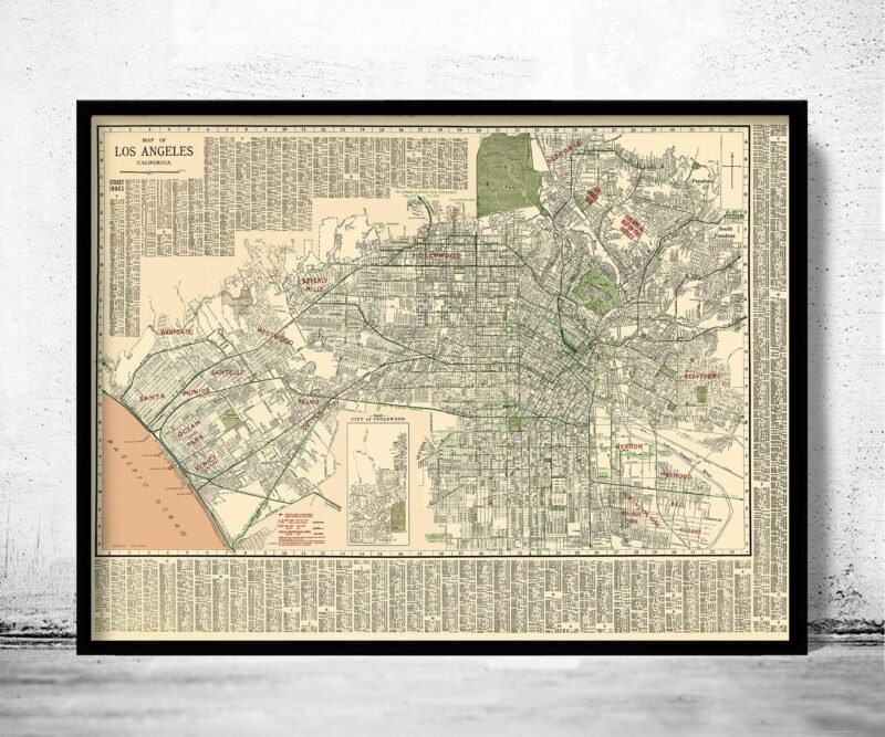 Old Map of Los Angeles 1928 Vintage Map Los Angeles Old Map | Vintage Poster Wall Art Print | Wall Map Print | Old Map Print | Map Gift