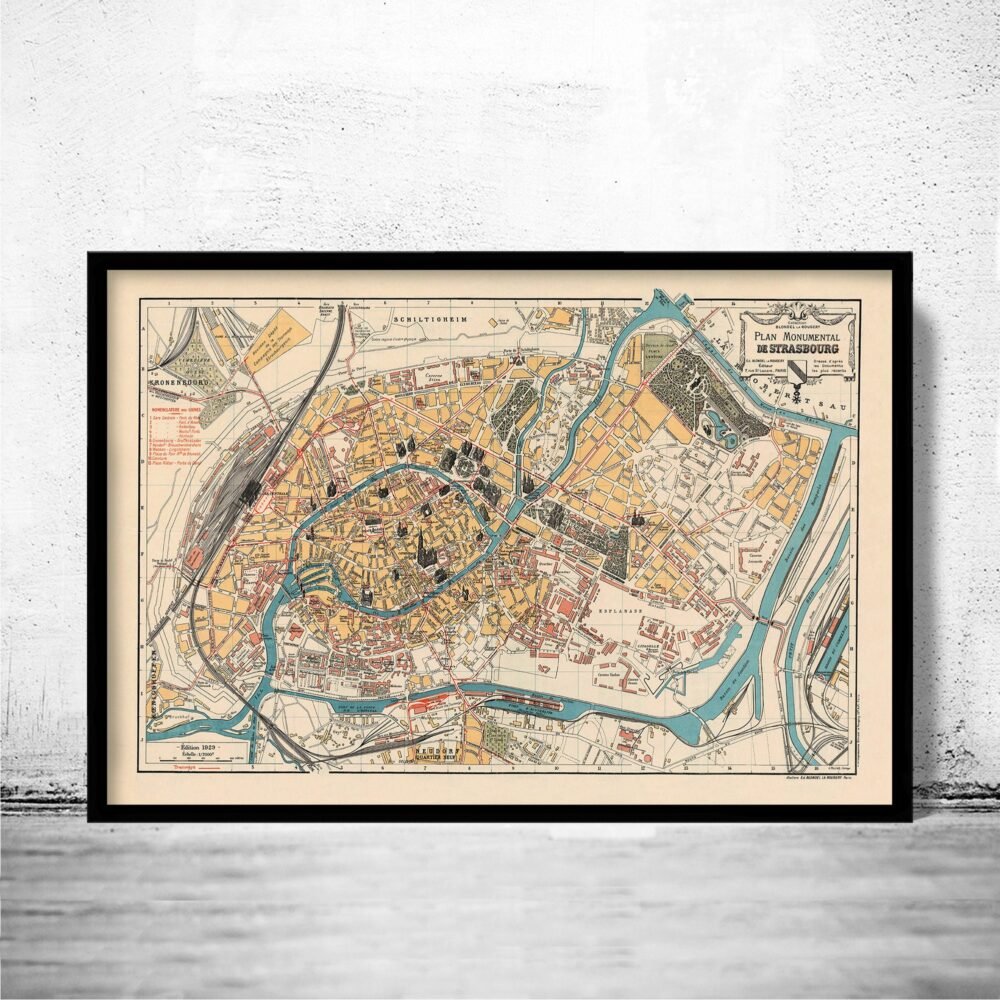 Old Map of Strasbourg Strassburg 1929 France | Vintage Poster Wall Art Print | Wall Map Print | Old Map Print | Map Gift| Housewarming Gift