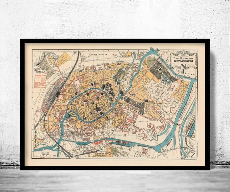 Old Map of Strasbourg Strassburg 1929 France | Vintage Poster Wall Art Print | Wall Map Print | Old Map Print | Map Gift| Housewarming Gift