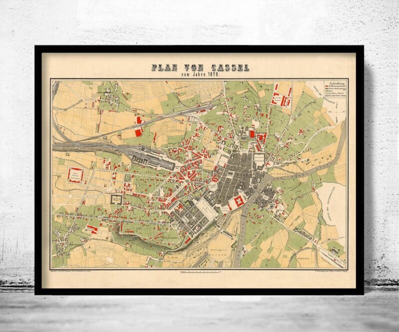 Old Map of Kassel Cassel Germany Deutshland 1878 Vintage Map | Vintage Poster Wall Art Print | Wall Map Print | Old Map Print | Map Gift