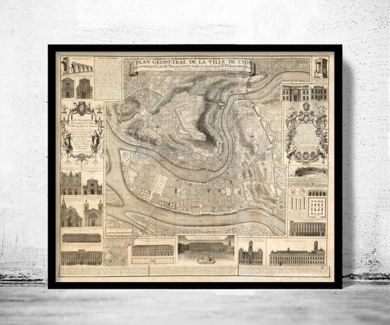 Old Map of Lyon France 1740 Vintage Map of Lyon | Vintage Poster Wall Art Print | Wall Map Print | Old Map Print | Map Gift