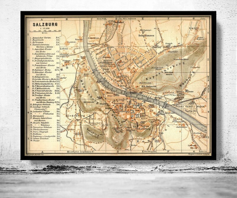 Old Map of Salzburg Austria 1909 Vintage Map | Vintage Poster Wall Art Print | Wall Map Print | Old Map Print | Map Gift | Anniversary gift