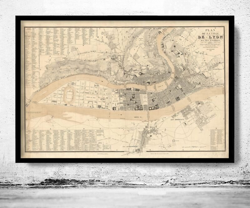 Old Map of Lyon France 1834 Vintage Map | Vintage Poster Wall Art Print | Wall Map Print | Old Map Print | Map Gift | Anniversary gift