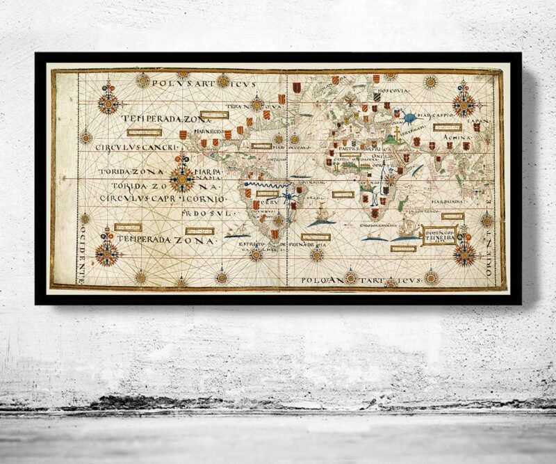 Old World Map Portuguese Discoveries Séc XVI World Wall Map | World Map Gift World Map Print | Vintage World Map | World Map Wall Art