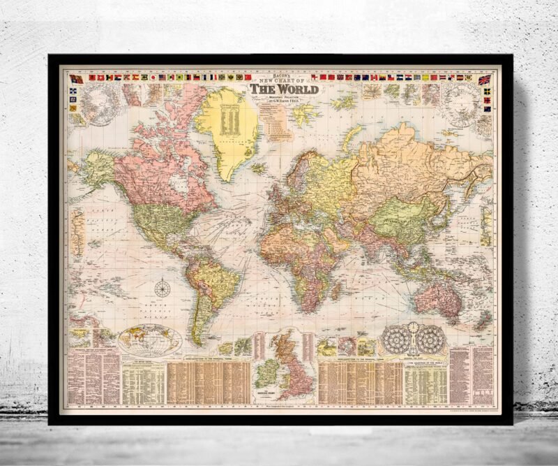 Beautiful World Map Vintage Atlas 1908 Mercator projection | World Map Gift World Map Print | Vintage World Map | World Map Wall Art