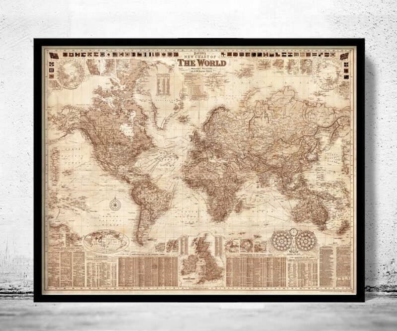 Beautiful World Map Vintage Atlas 1908 Mercator projection SEPIA | World Map Gift World Map Print | Vintage World Map | World Map Wall Art