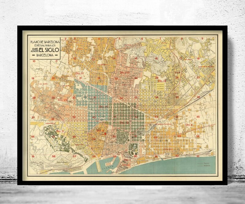 Old Map of Barcelona 1930 Vintage Map | Vintage Poster Wall Art Print | Wall Map Print | Old Map Print | Map Gift | Anniversary gift