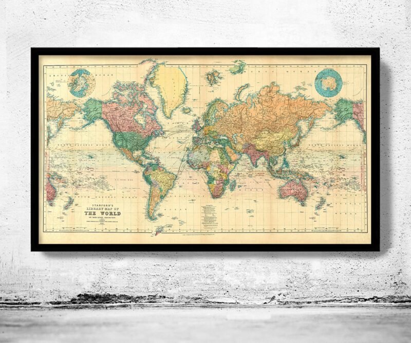 Beautiful World Map Vintage Atlas 1898 Mercator projection | World Map Gift World Map Print | Vintage World Map | World Map Wall Art