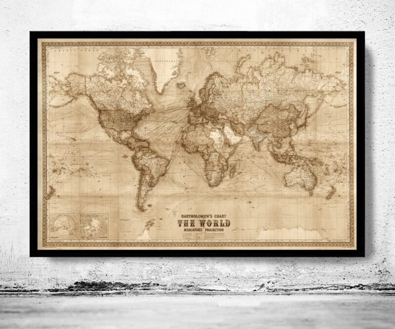 Beautiful World Map Vintage Atlas 1914 Mercator projection SEPIA | World Map Gift World Map Print | Vintage World Map | World Map Wall Art