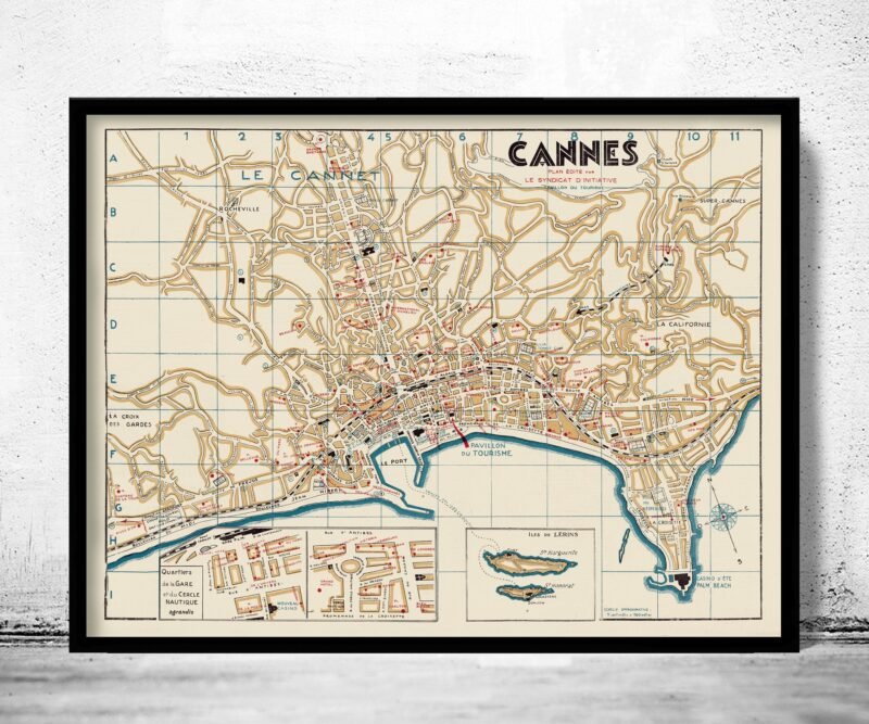 Old Map of Cannes France 1938 Vintage Map | Vintage Poster Wall Art Print | Wall Map Print | Old Map Print | Map Gift | Anniversary gift