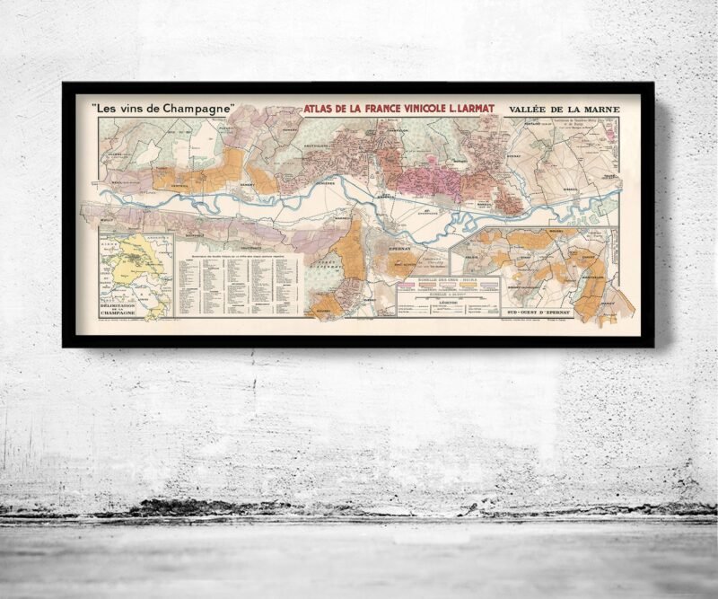 Old France Wine Chart Champagne Carte Vinicole de La Champagne 1944 | Vintage Poster Wall Art Print | Wall Map Print | Old Map Print