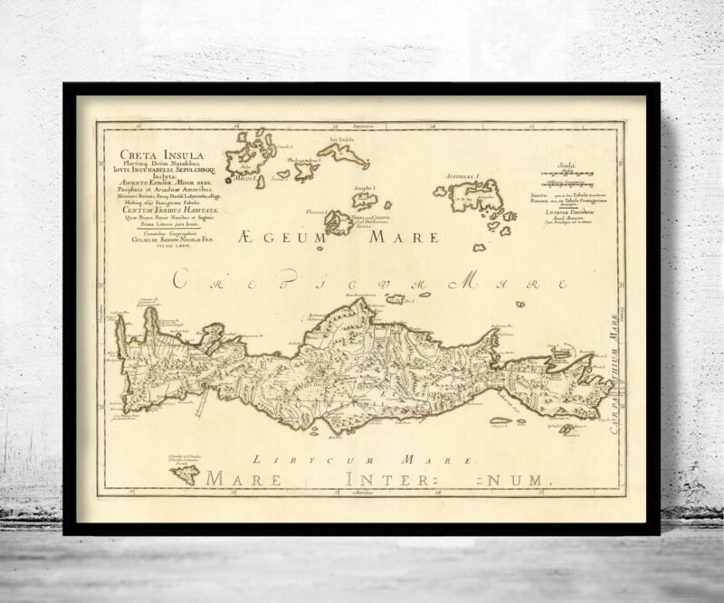 Old Map of Crete Island Greece Creta 1677 | Vintage Poster Wall Art Print | Wall Map Print | Old Map Print | Map Gift | Anniversary gift