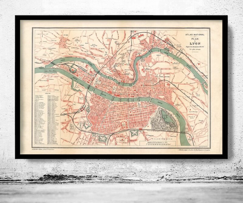 Old Map of Lyon France 1890 Vintage Map Lyon | Vintage Poster Wall Art Print | Wall Map Print | Old Map Print | Map Gift | Anniversary gift