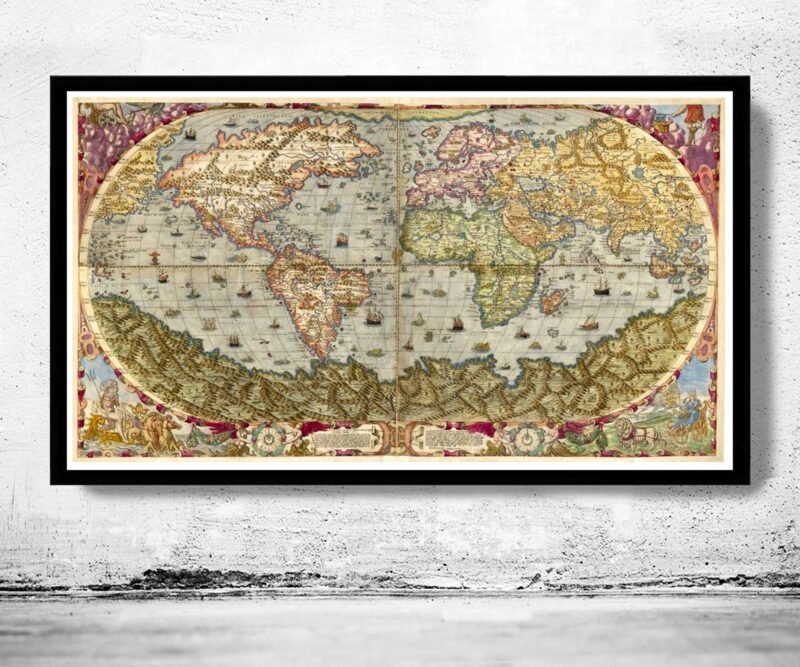 Old World Map 1593 New Discoveries Vintage World Map | World Map Gift World Map Print | Vintage World Map | World Map Wall Art | Map Gift