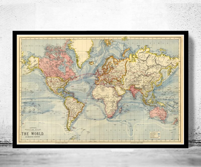 Vintage World Map 1883 Mercator projection Vintage Map | World Map Gift World Map Print | Vintage World Map | World Map Wall Art | Map Gift