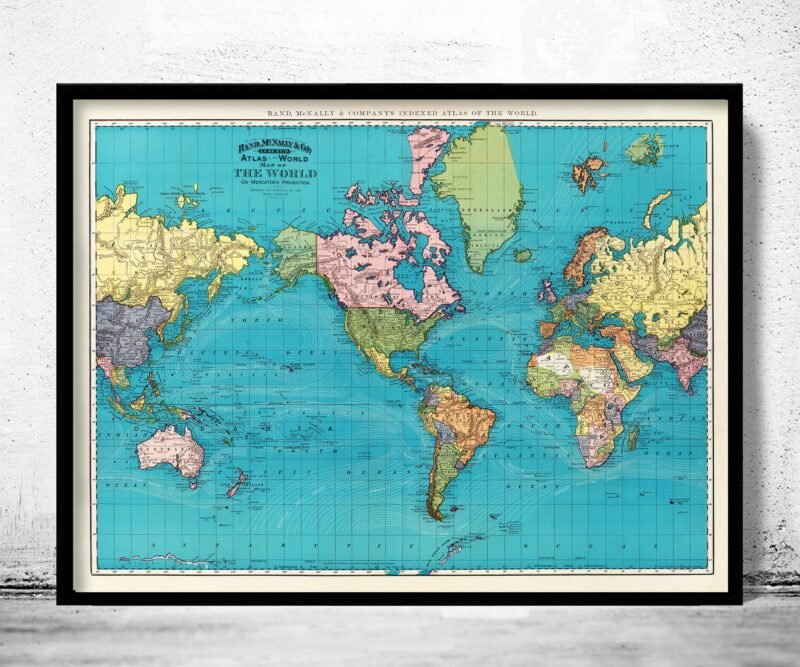 Old World Map 1897 Mercator Projection Vintage World Map | World Map Gift World Map Print | Vintage World Map | World Map Wall Art