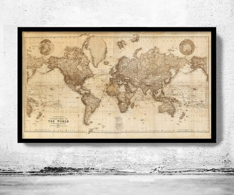 Beautiful World Map Vintage Atlas 1898 Mercator projection SEPIA | World Map Gift World Map Print | Vintage World Map | World Map Wall Art