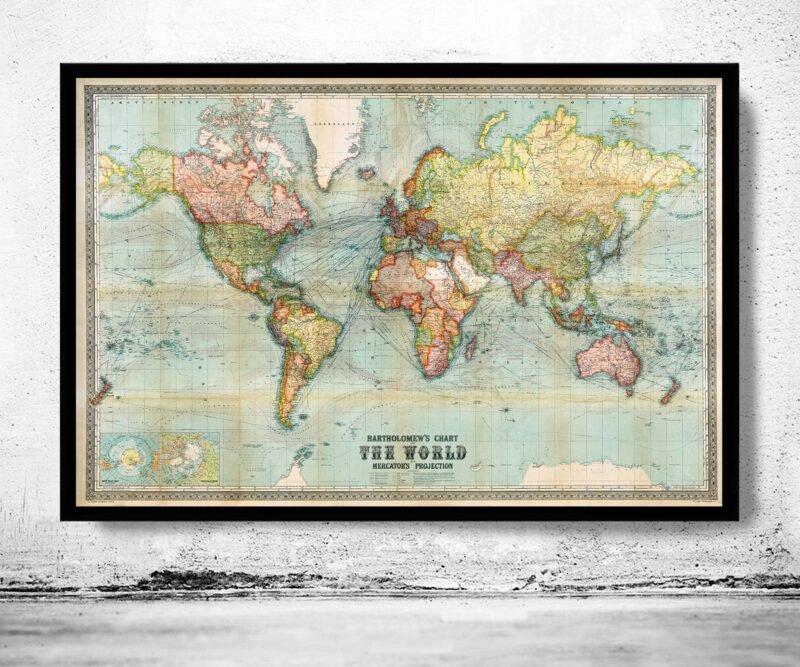 Beautiful World Map Vintage Atlas 1914 Mercator projection | World Map Gift World Map Print | Vintage World Map | World Map Wall Art