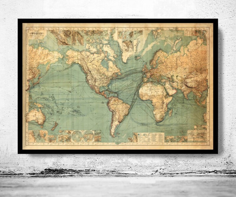 Great Vintage World Map in 1882 | World Map Gift World Map Print | Vintage World Map | World Map Wall Art | Map Gift | Anniversary gift