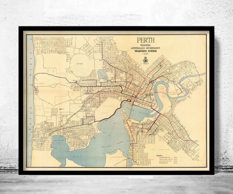 Old map of Perth Australia 1949 Vintage Map | Vintage Poster Wall Art Print | Wall Map Print | Old Map Print | Map Gift | Anniversary gift