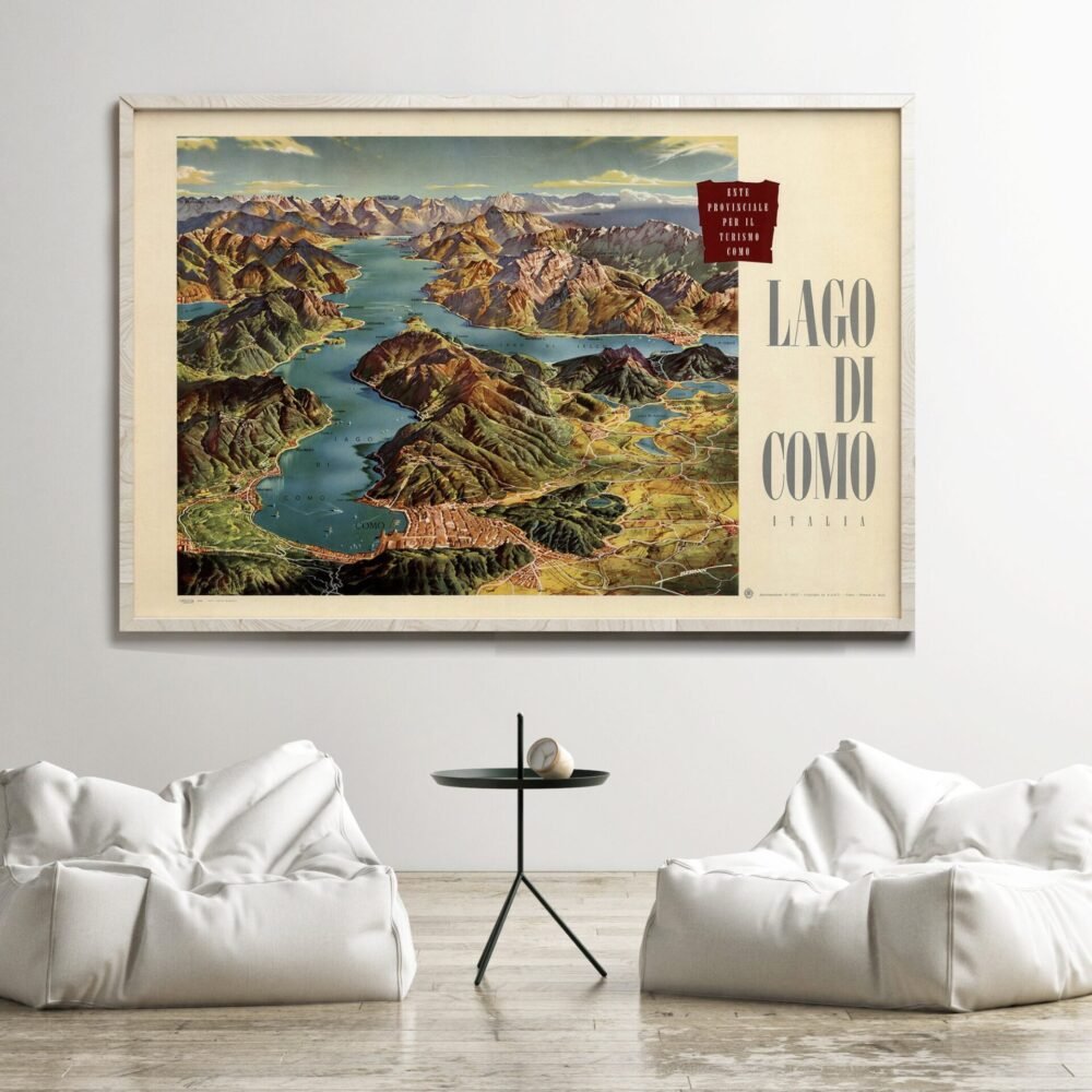 Vintage Poster of Lago Di Como Lake Como Italy Italia | Vintage Poster Wall Art Print | | Map Gift | Anniversary gift | Housewarming Gift