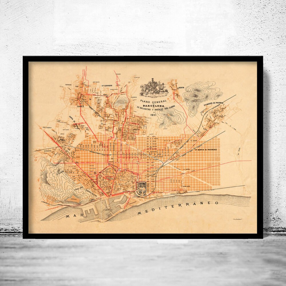 Old Map of Barcelona Catalunya 1911 Vintage Map | Vintage Poster Wall Art Print | Wall Map Print | Old Map Print | Map Gift