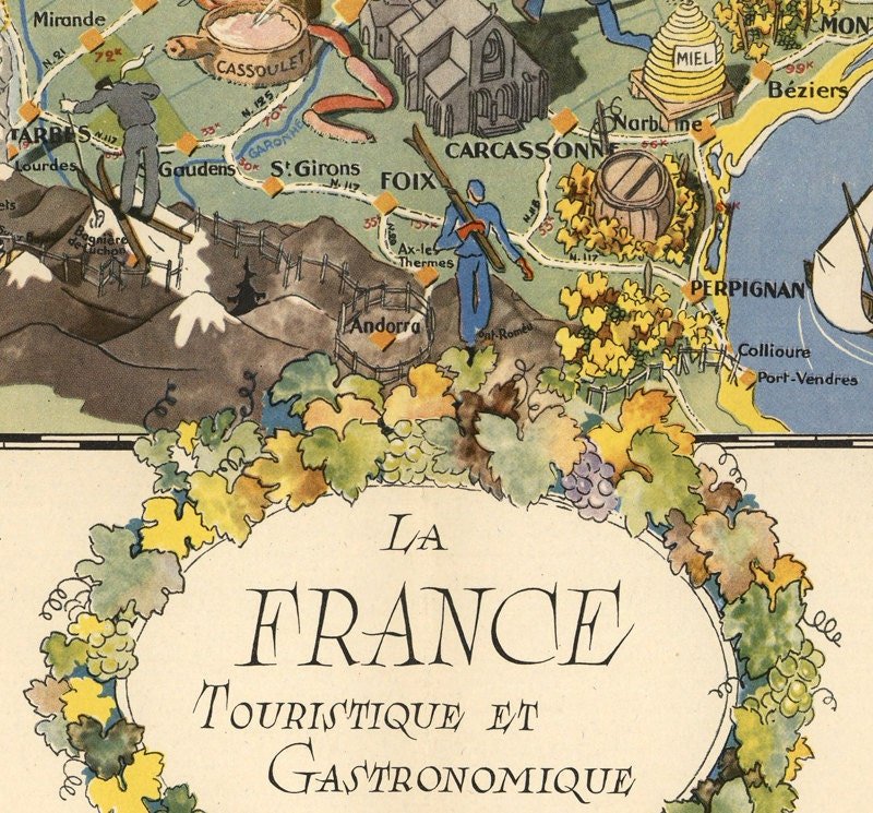 Old Map of France Gastronomy Tourism Poster Vintage Map | Vintage Poster Wall Art Print | | Map Gift | Anniversary gift | Housewarming Gift