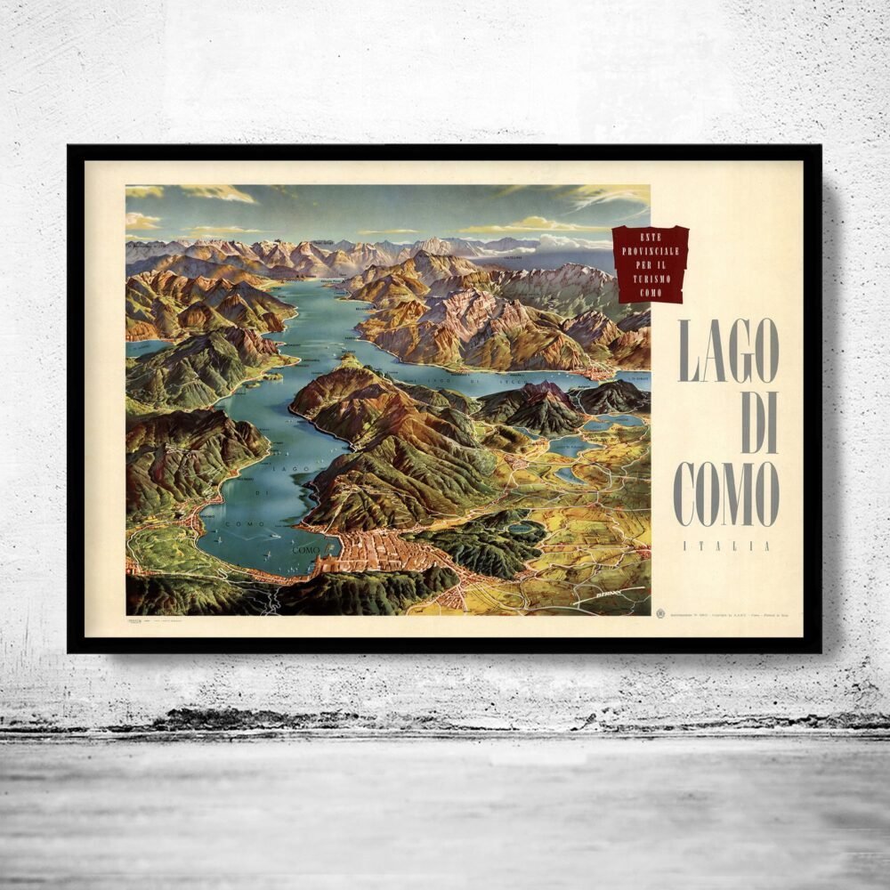 Vintage Poster of Lago Di Como Lake Como Italy Italia | Vintage Poster Wall Art Print | | Map Gift | Anniversary gift | Housewarming Gift