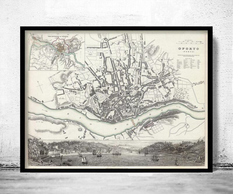 Old Map City Plan of Oporto Porto Portugal 1833 Vintage Map Porto Portugal | Vintage Poster Wall Art Print | Wall Map Print | Old Map Print