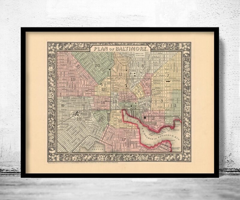 Old Map of Baltimore Old Map Maryland 1860 Wall Map Print | Old Map Print | Map Gift | Anniversary gift | Housewarming Gift