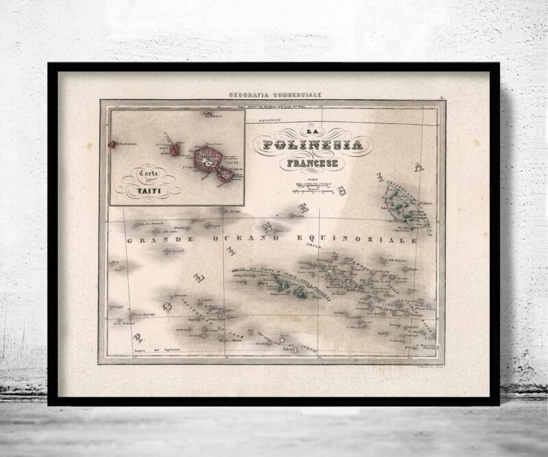 Old Map French Polynesia Vintage Map 1858 | Vintage Poster Wall Art Print | Wall Map Print | Old Map Print | Map Gift | Anniversary gift