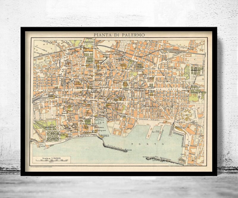 Old Map of Palermo Italy Italia 1930 Vintage MAp| Vintage Poster Wall Art Print | Wall Map Print | Old Map Print | Map Gift