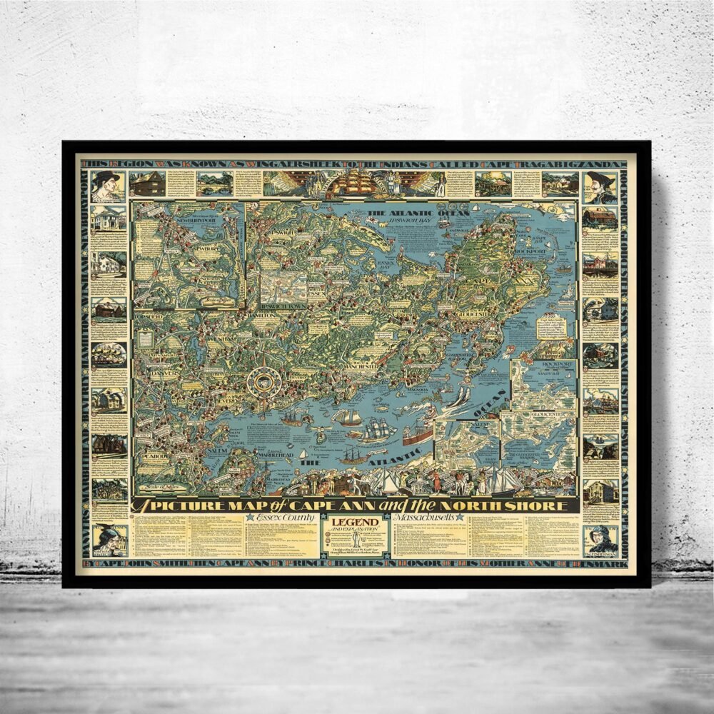 Vintage Map of Cape Ann and the North Shore 1934 | Vintage Poster Wall Art Print | Wall Map Print | Old Map Print | Map Gift