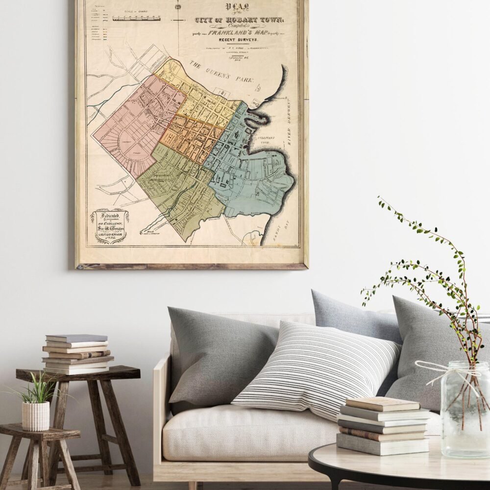 Old map of Hobart Australia 1854 Vintage Map | Vintage Poster Wall Art Print | Wall Map Print | Old Map Print | Map Gift