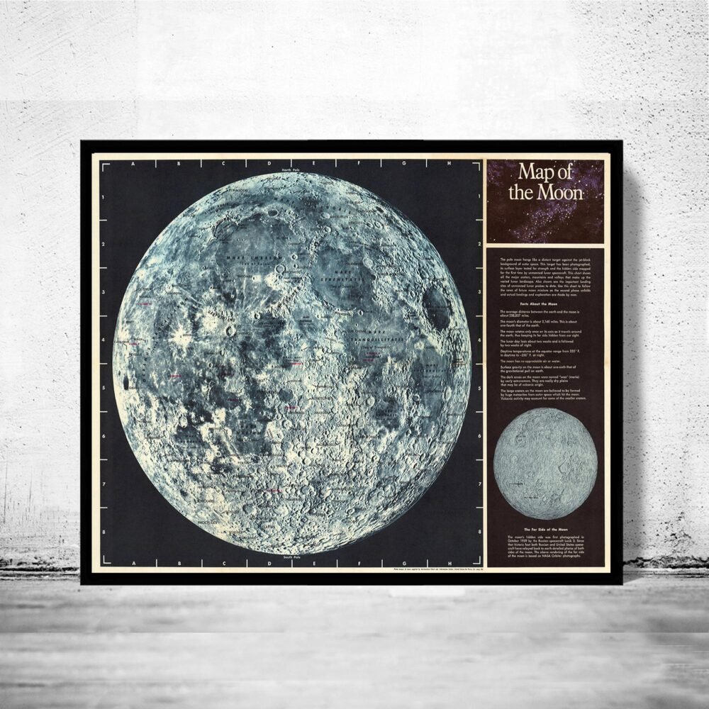 Old Map of The Moon 1969 Vintage Map of The Moon | Vintage Poster Wall Art Print | | Map Gift | Anniversary gift | Housewarming Gift