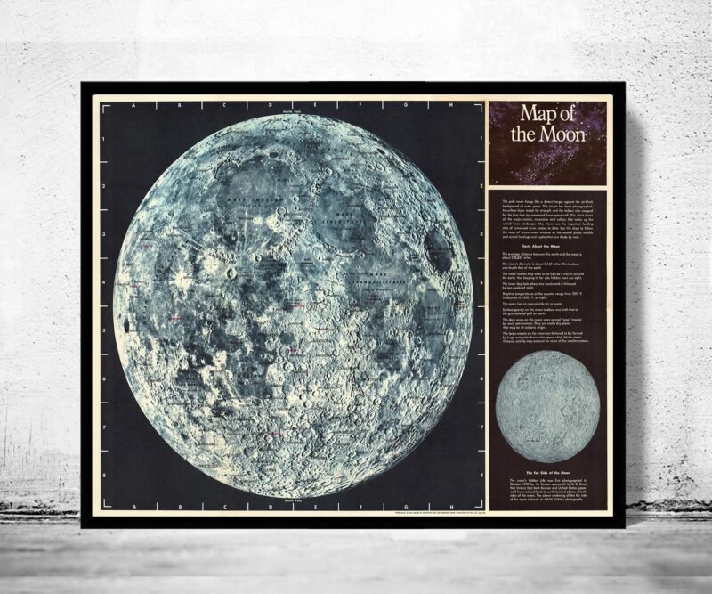 Old Map of The Moon 1969 Vintage Map of The Moon | Vintage Poster Wall Art Print | | Map Gift | Anniversary gift | Housewarming Gift