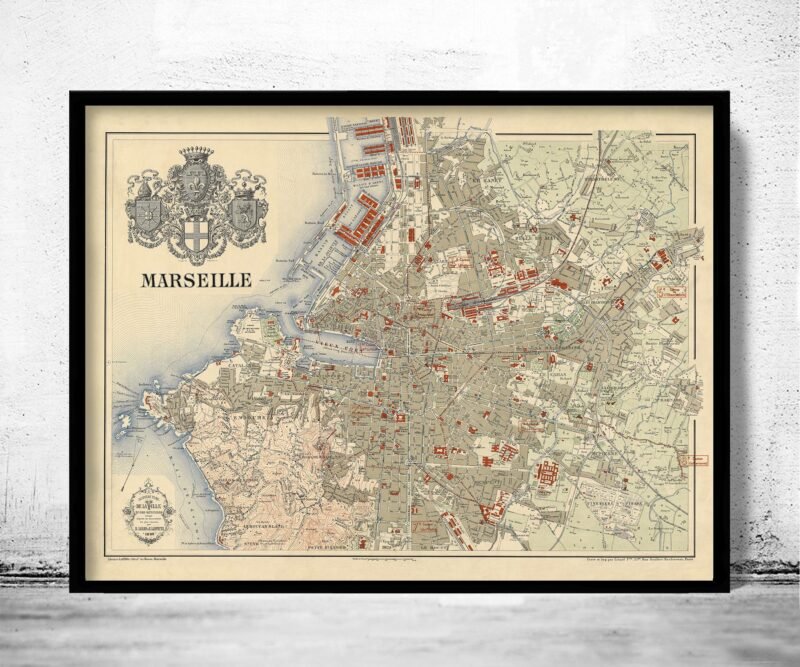 Old Map of Marseille France 1894 Vintage Map | Vintage Poster Wall Art Print | Wall Map Print | Old Map Print | Map Gift | Anniversary gift