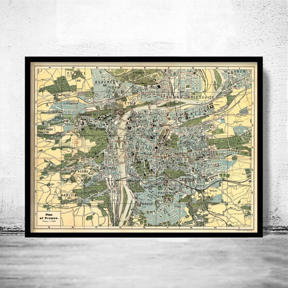 Old Map of Prague 1900 Czech Republic | Vintage Poster Wall Art Print | Wall Map Print | Old Map Print | Map Gift | Anniversary gift