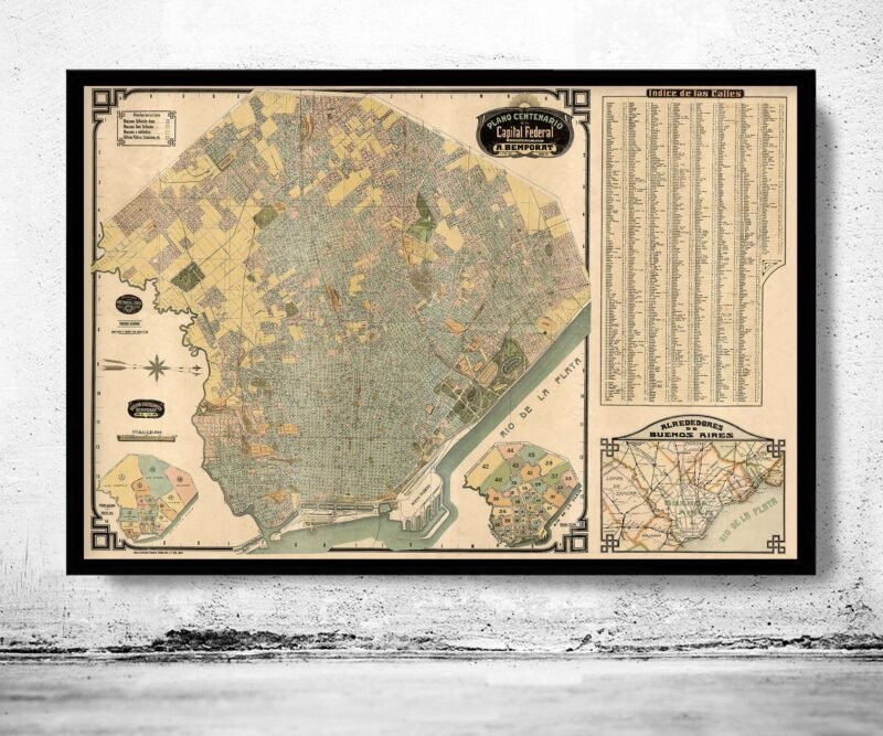 Old map of Buenos Aires Argentina 1920 Vintage Map of Buenos Aires | Vintage Poster Wall Art Print | Wall Map Print | Old Map Print