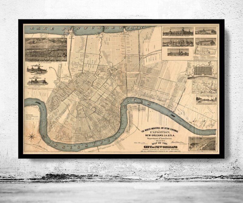 Old Map of New Orleans 1884 Vintage Map | Vintage Poster Wall Art Print | Wall Map Print | Old Map Print | Map Gift | Anniversary gift